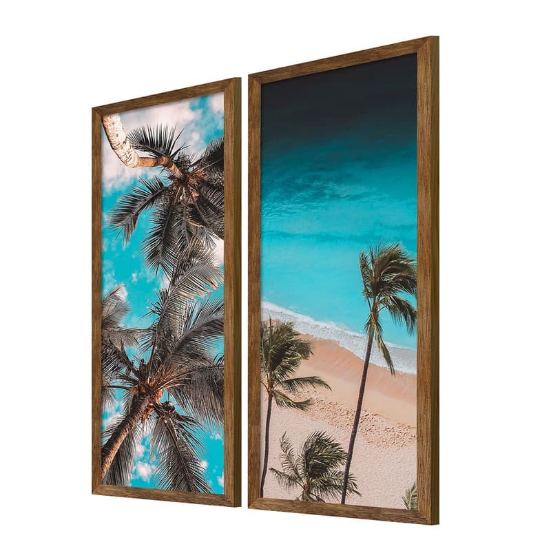 Dupla de Quadros Decorativos Paisagem Praia Mar Azul Sala