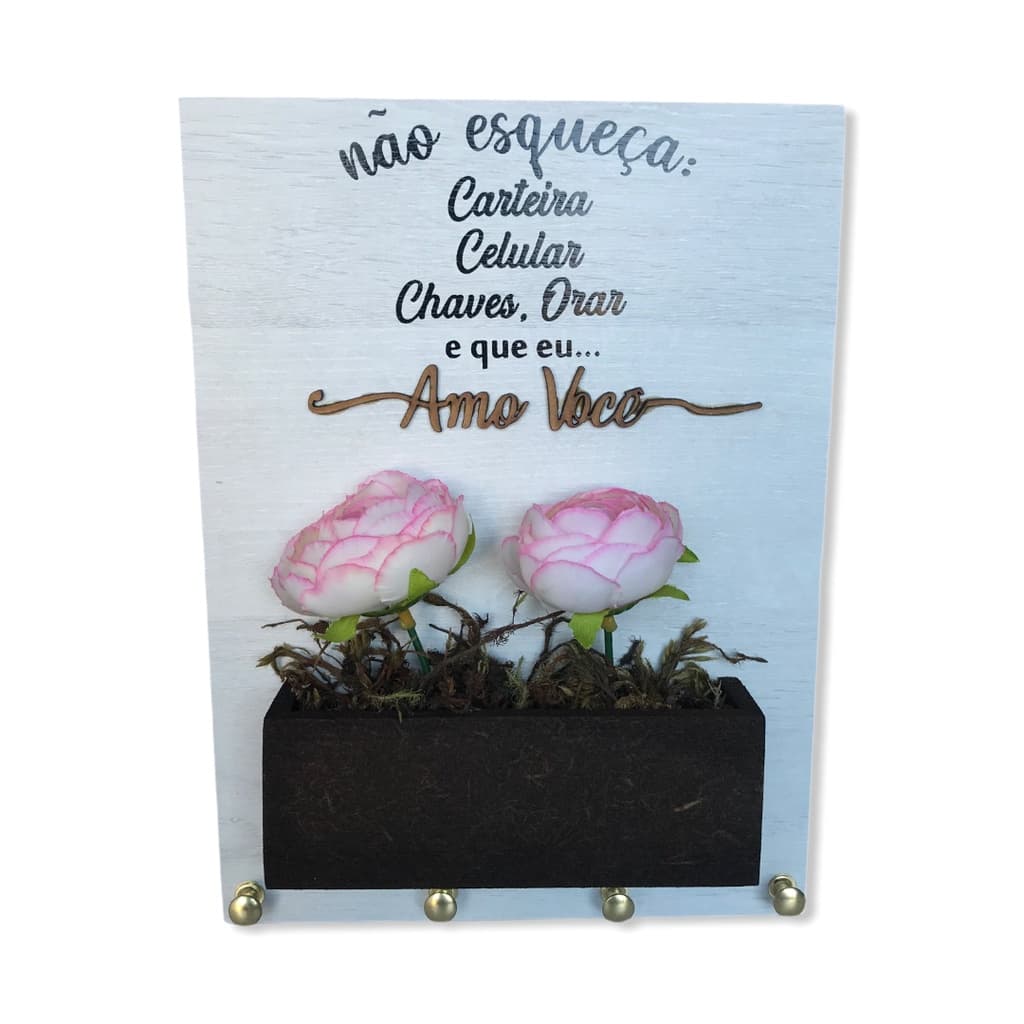 CDA Porta Chave MDF Chaves Orar e Amo Você Flor Variável Decoração Sala Entrada Chaves Madeira