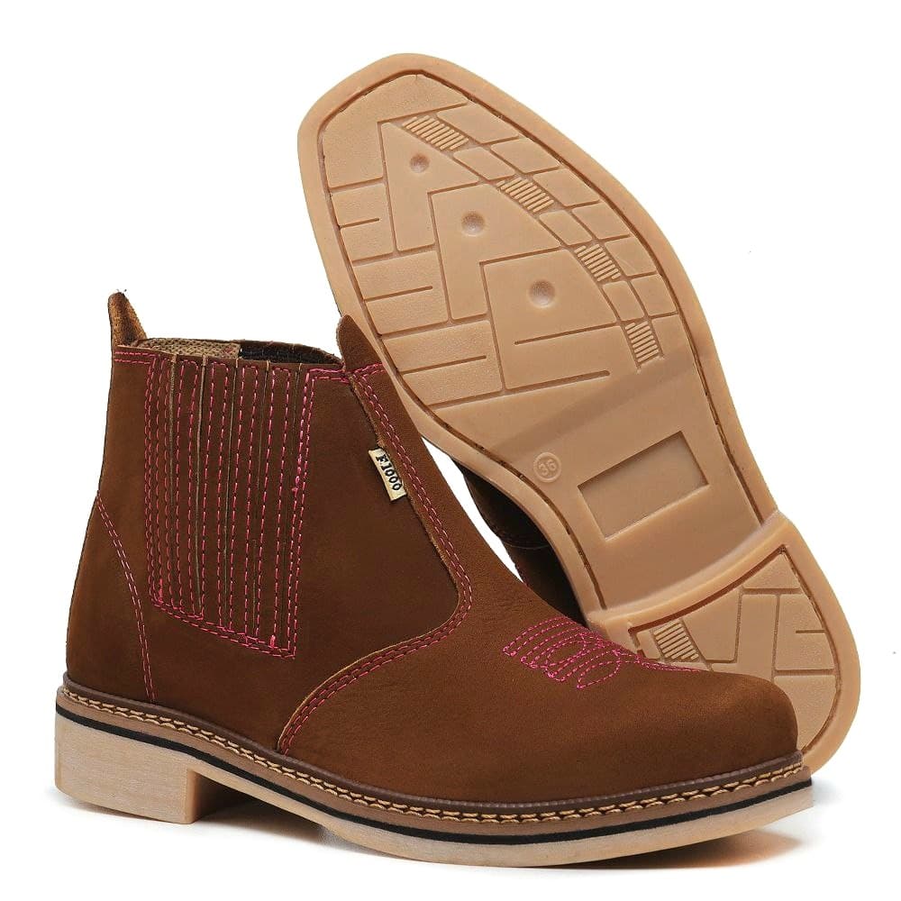 Botina Feminina Bota Country Couro Nobuck Bico Quadrado Texana Montaria Rodeio