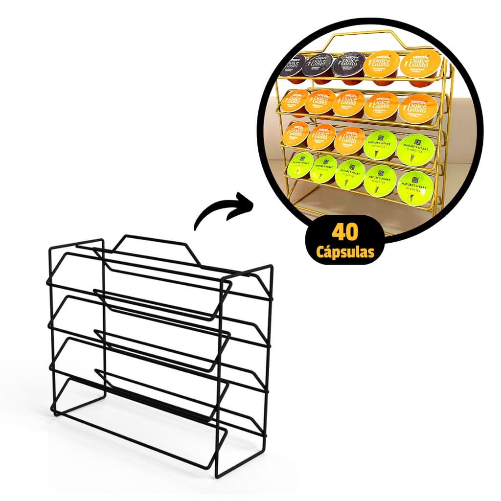 Suporte Porta Cápsulas Dolce Gusto Café 50 unidades Organização Preto Dourado Rack