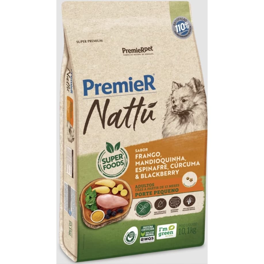 Ração Premier Nattu Cães Adultos Porte Pequeno Sabor Mandioquinha 10kg