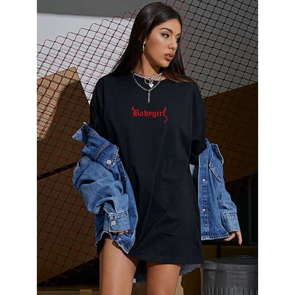 Oversized Camisetão Estilo de Rua estampa Baby Girl 100% algodão fio 30.1