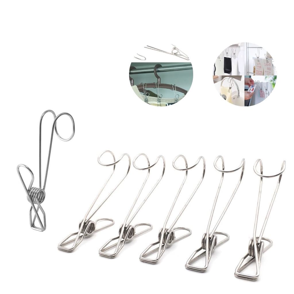 Prendedor De Roupas e Objetos Com Gancho Inox 6 Peças