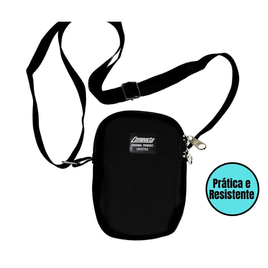 Mini Bolsa Shoulder Bag Bolsa Tiracolo Bolsa Pequena Pochete Necessaire Unissex Feminina Masculina Preta Com Alça Transversal Para o dia a dia Trabalho Passeio