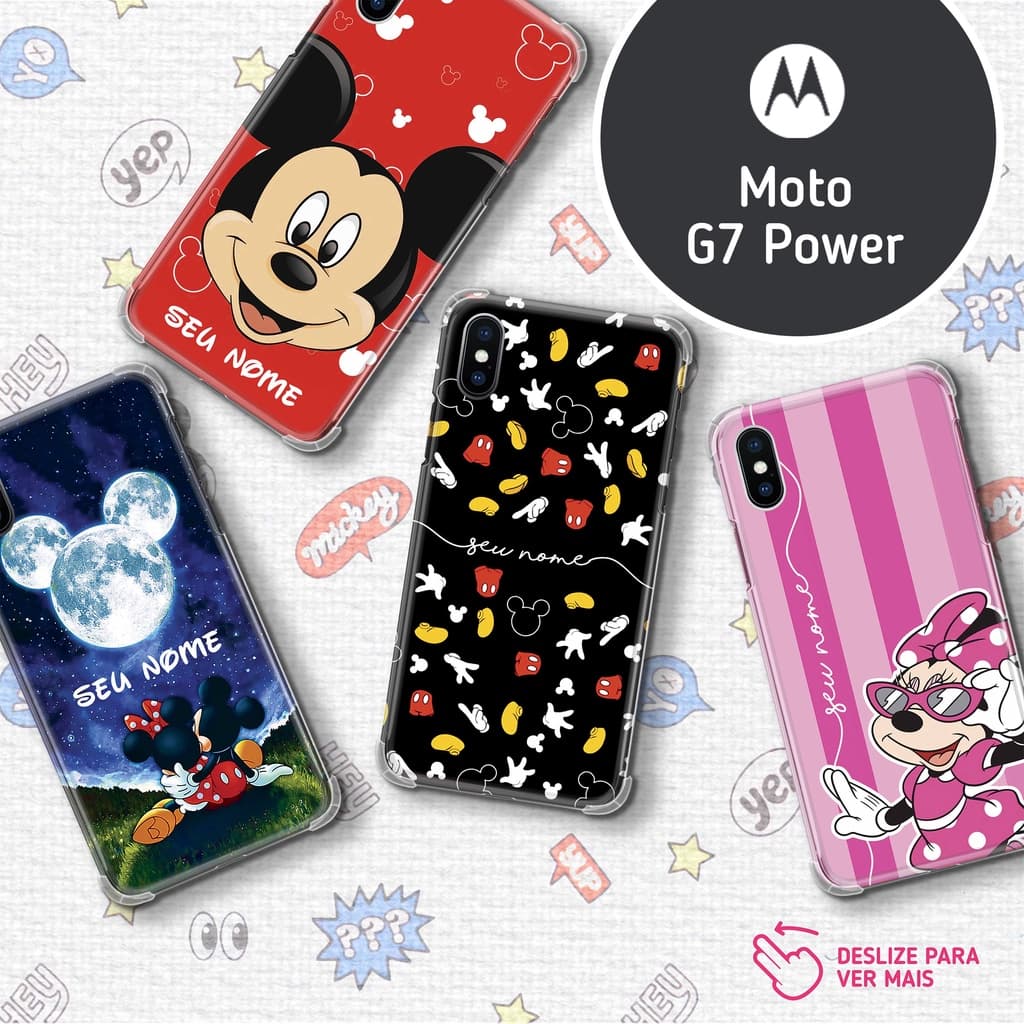 Capa Capinha - Motorola Moto G7 Power - Mickey e Minnie Disney Personalizada com Nome