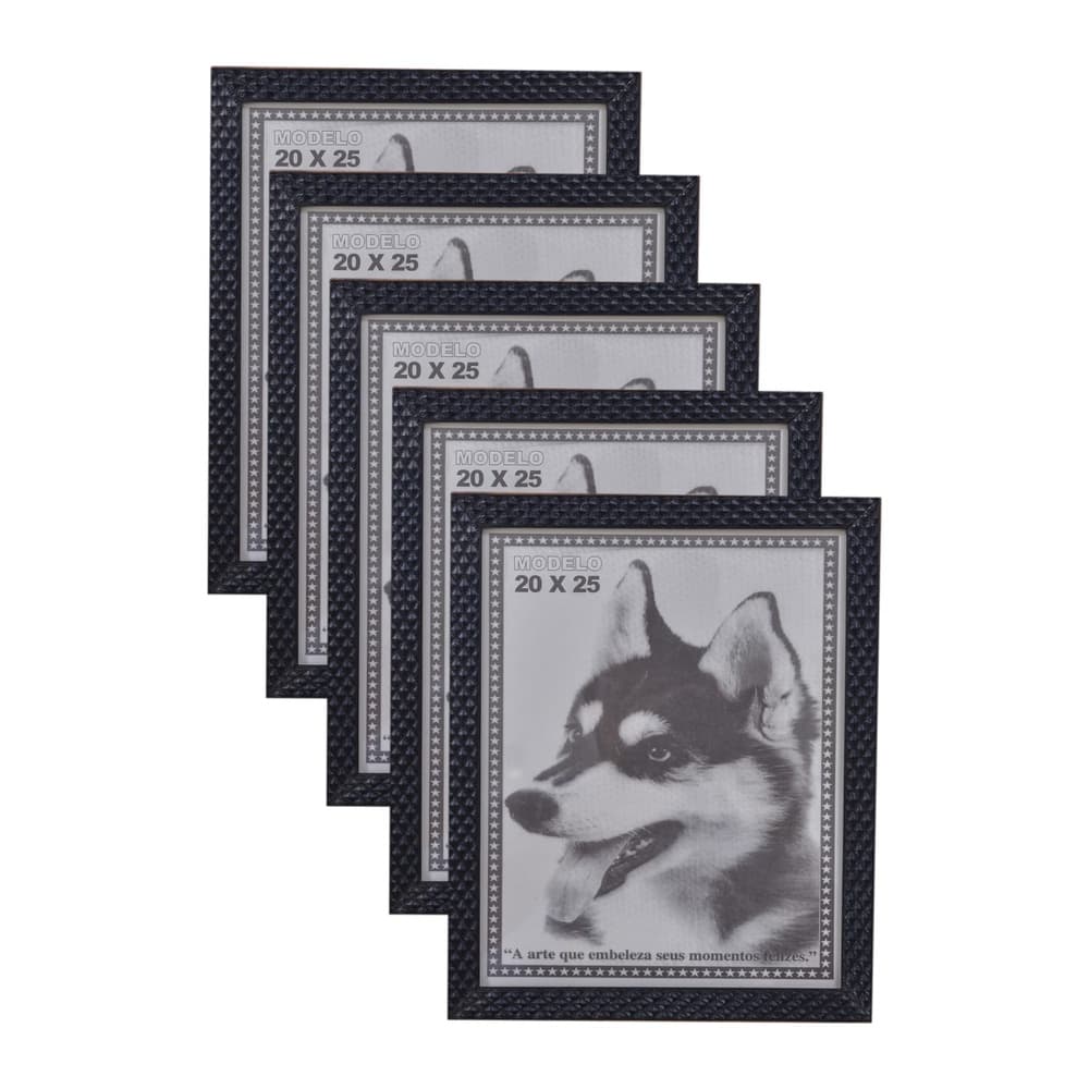 KIT 5 PORTA RETRATO PRETO 20X25 PVC ALTO RELEVO