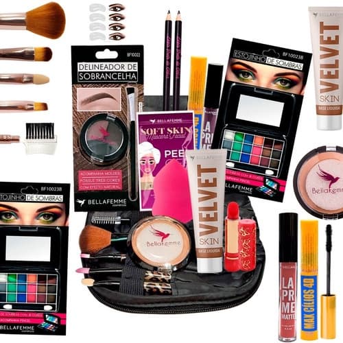 Kit De Maquiagens E Pincéis Completo Necessaire