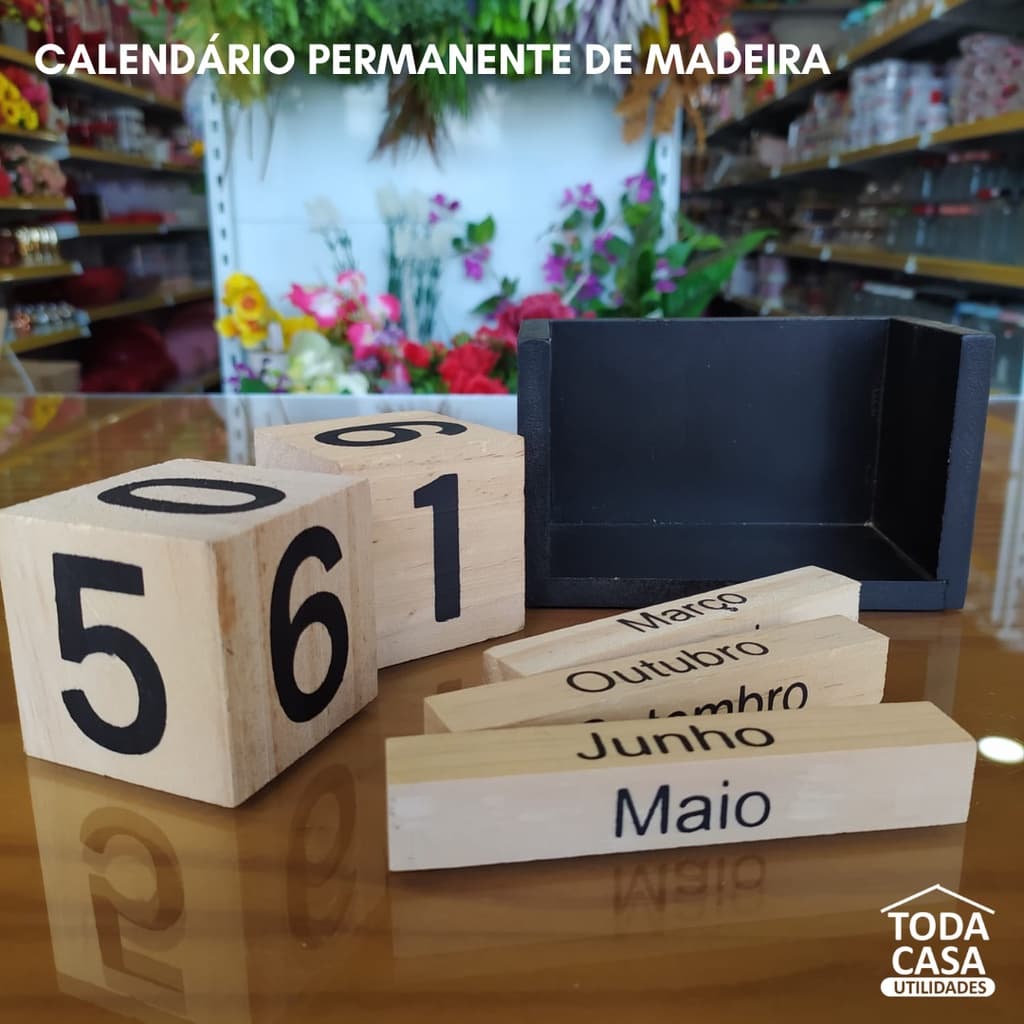 Calendário Permanente de Madeira Para Decoração