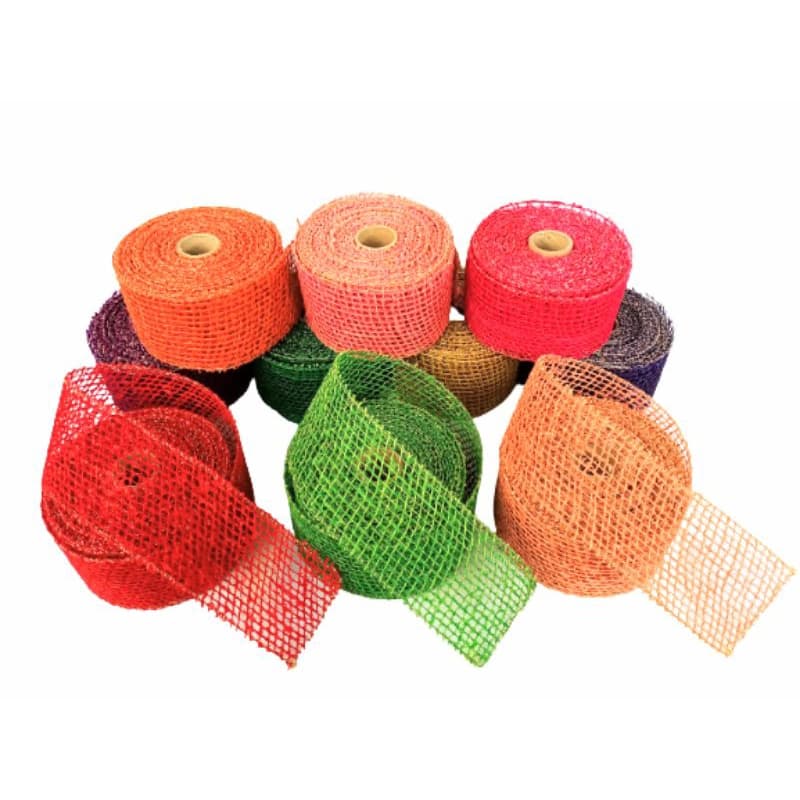 Rolo fita de juta trama aberta colorida 8cmx9,5 metros, com brilho p/artesanato decoração