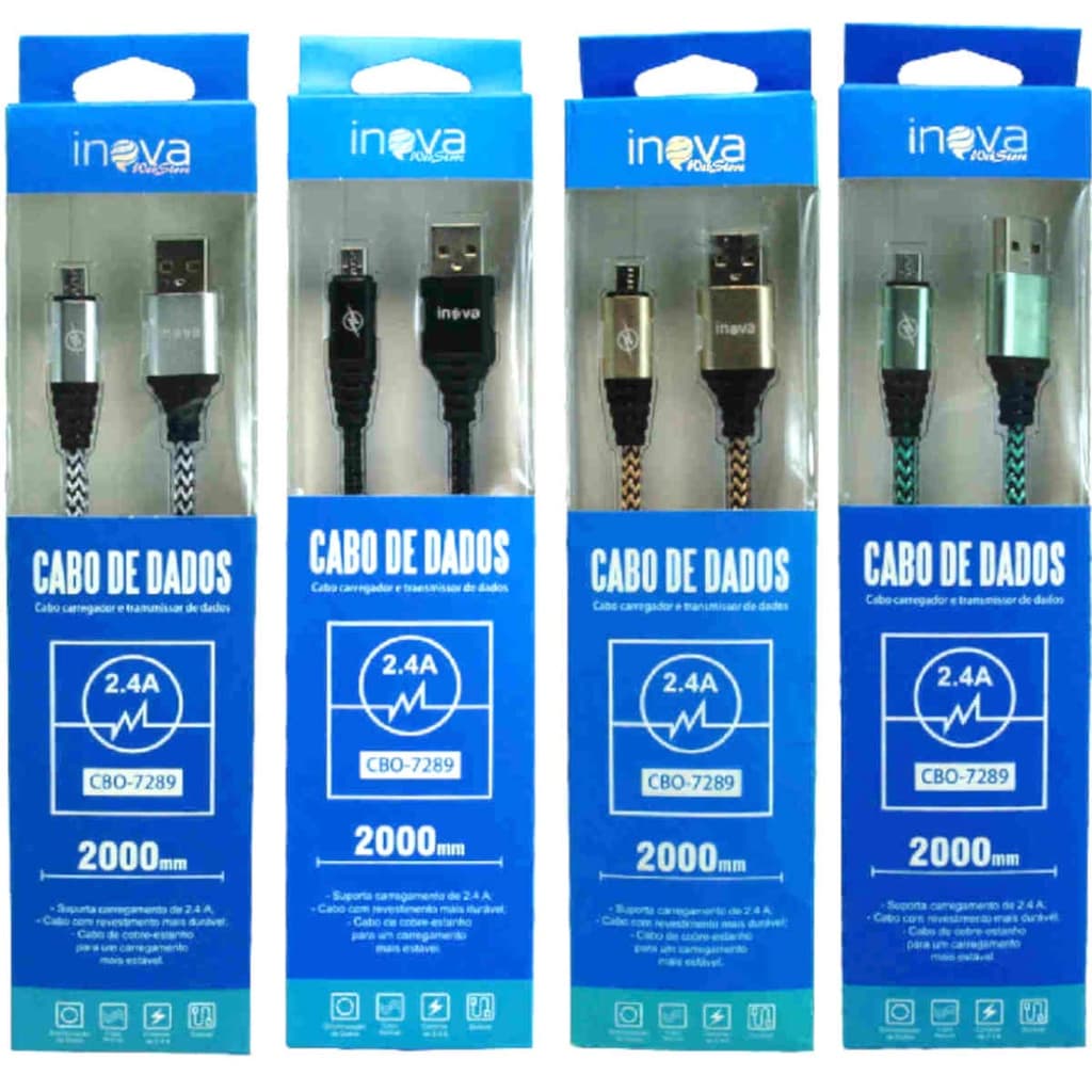 Cabo micro USB - V8 - carregador e dados para celular - Kit com 4 cabos de 2 metros