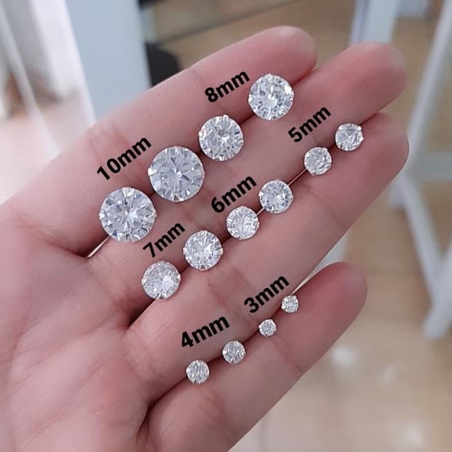 Brinco Feminino e Masculino Ponto de Luz Prata 925 Pedra Zircônia 2, 3, 4, 5, 6, 8, 9, 10MM