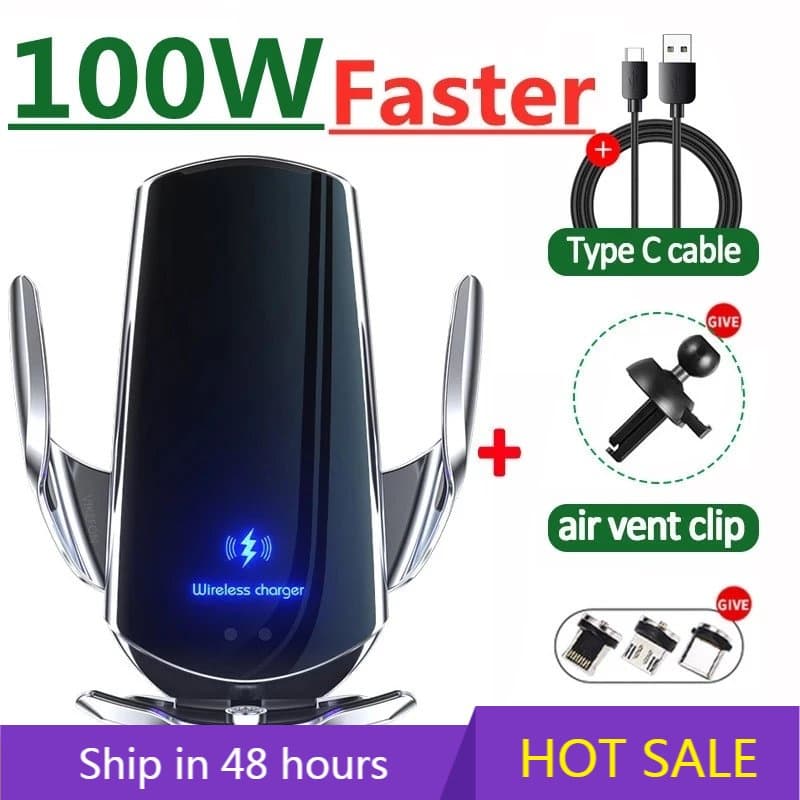 (Spot) Carregador Sem Fio Para Carro 100W Suporte Magnético Telefone Montagem Em IPhone 14 13 12 Samsung Xiaomi Indução