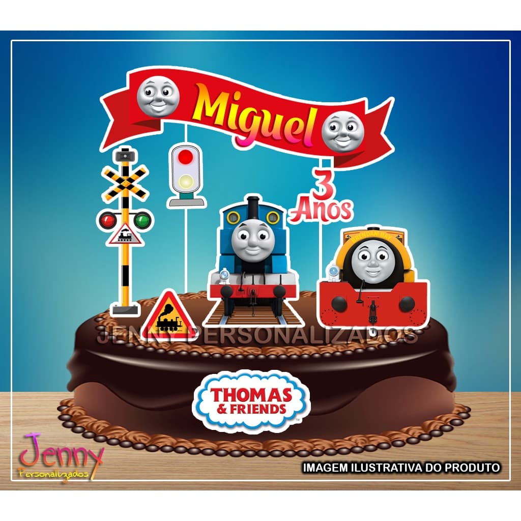 topo topper de bolo personalizado Trenzinho Thomas e seus Amigos