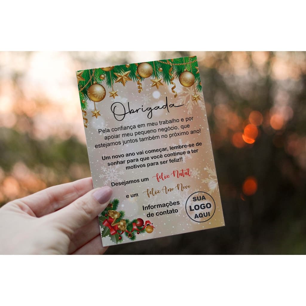 50-100 Cartões de agradecimento feliz natal e ano novo personalizado