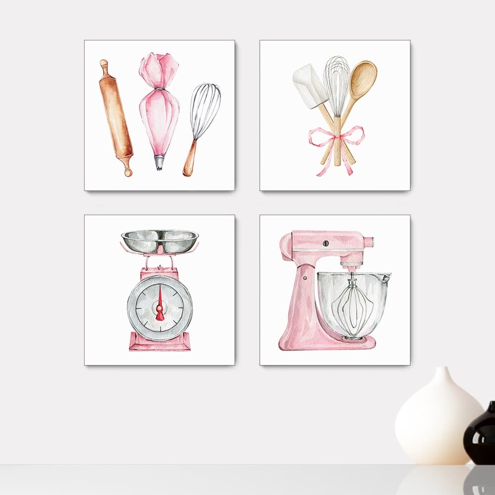 Kit 4 Quadros Decorativos Cozinha Cozinhar Utensílios de Cozinha Casa Quarto Sala Placas - 0094ktpl4