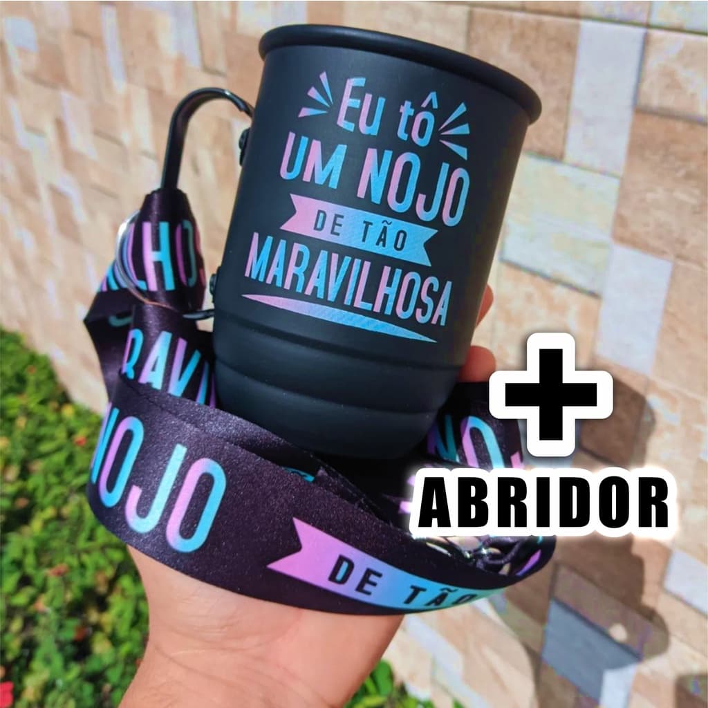 Caneca de Alumínio + ABRIDOR - com Tirante + Nome Personalizado - Canecas Aluminio com tirantes personalizados - Vários tamanhos 400ml - 500ml - 850ml