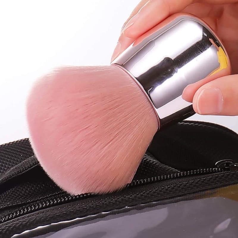 Pincel De Maquiagem Facial Pó Blush Base Rosa Grande Kabuki