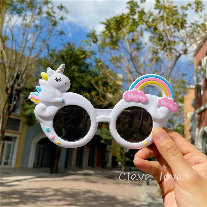 Óculos De Sol Para Bebês Desenhos Animados Unicórnio Meninas Bonitos Meninos Redondos Coloridos Arco-Íris Festa