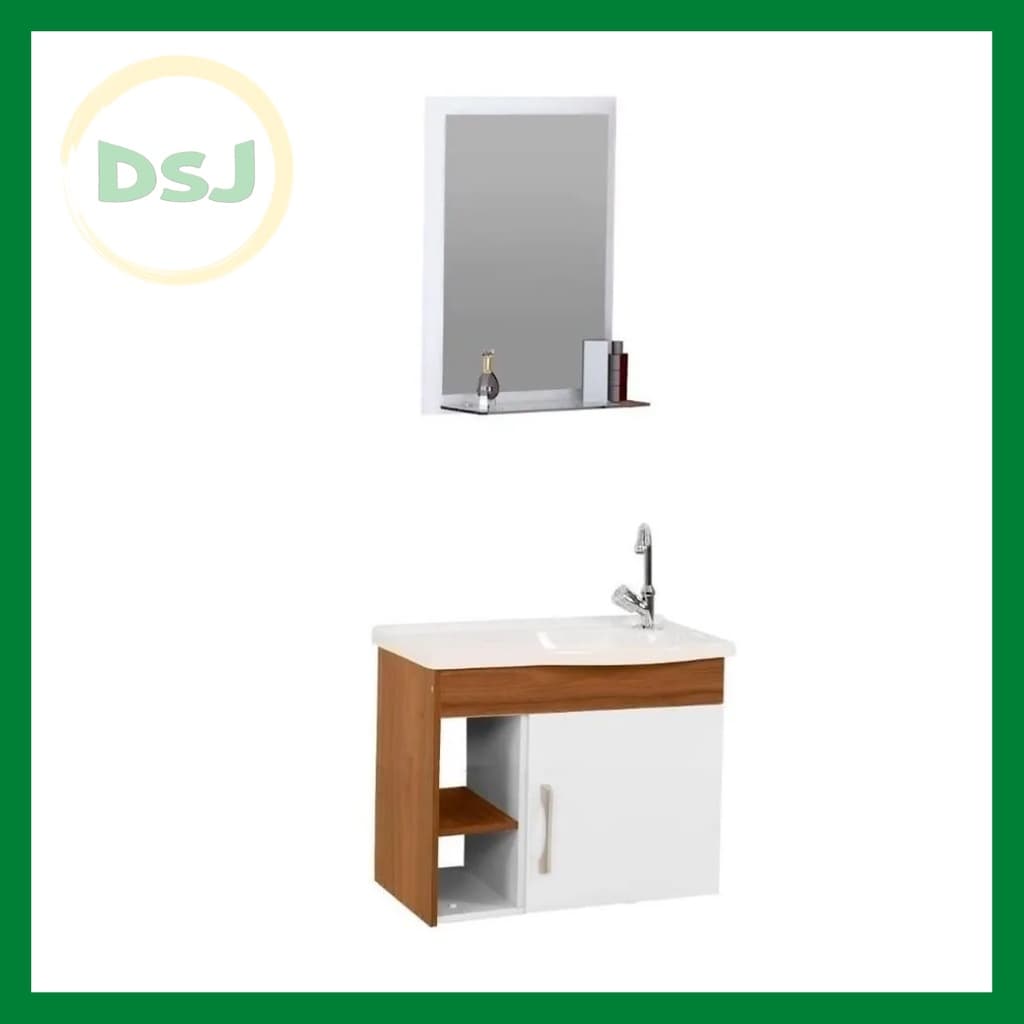 Armário Banheiro Kit Turim Susp 2 Nicho 55,5cm + Pia+ Espelho