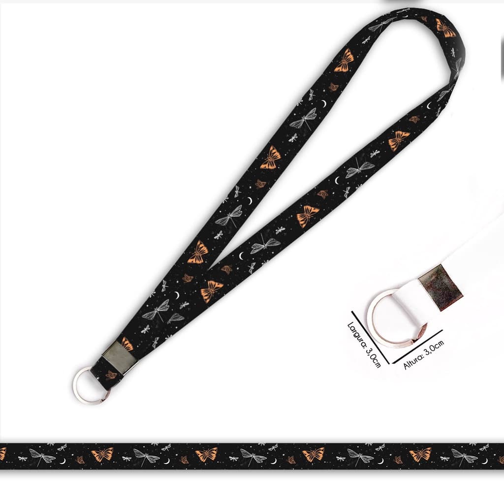 Cordão personalizado Borboletas para crachá ou chaveiro com Argola Italiana