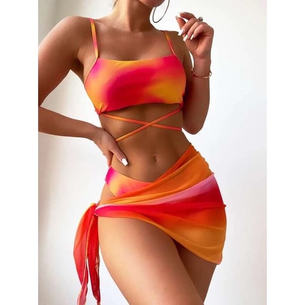 Biquíni conjunto 3 peças com saia curta tem bojo, roupa de evento, roupa de praia, roupa feminina