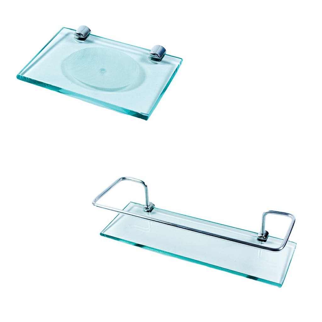 Kit 2 pçs Saboneteira + Porta Shampoo Reto 30x10cm em Vidro