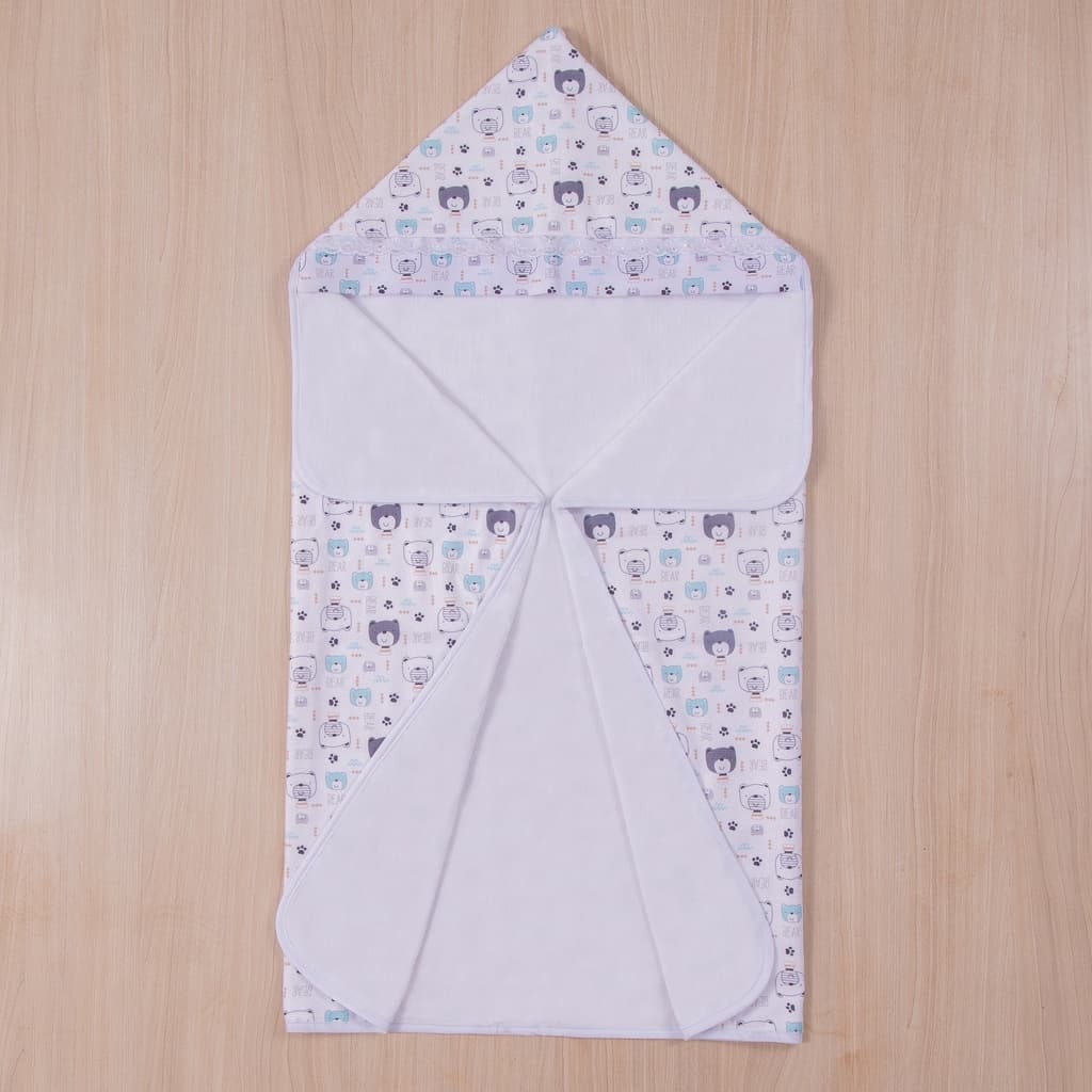 Toalha Fralda com Capuz para Banho Bebê Menino Little Bear