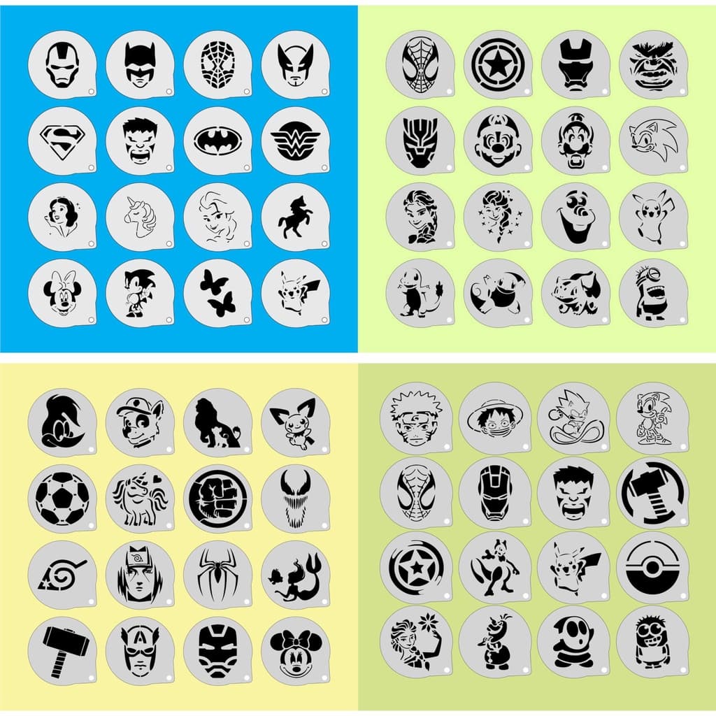 Stencil Personagens Infantis Kit (2) 64 Moldes 7x7cm