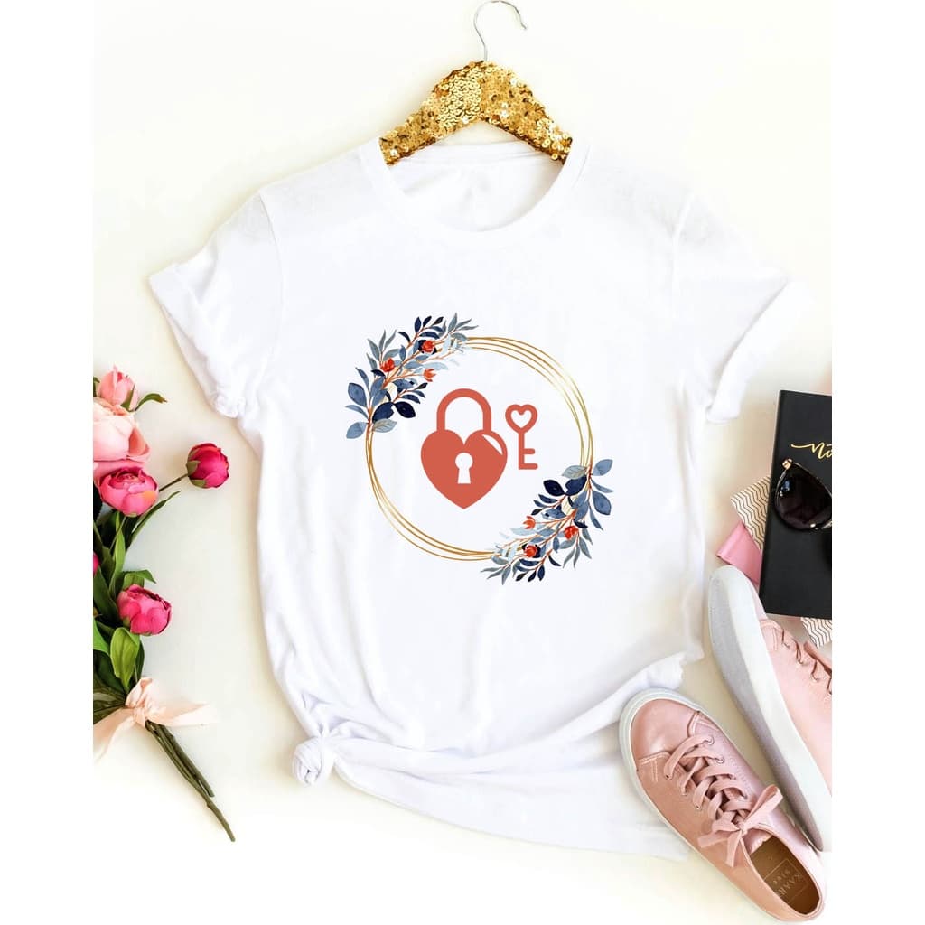 Camiseta T-Shirt Feminina Estampa Cadeado Love 100% Poliéster