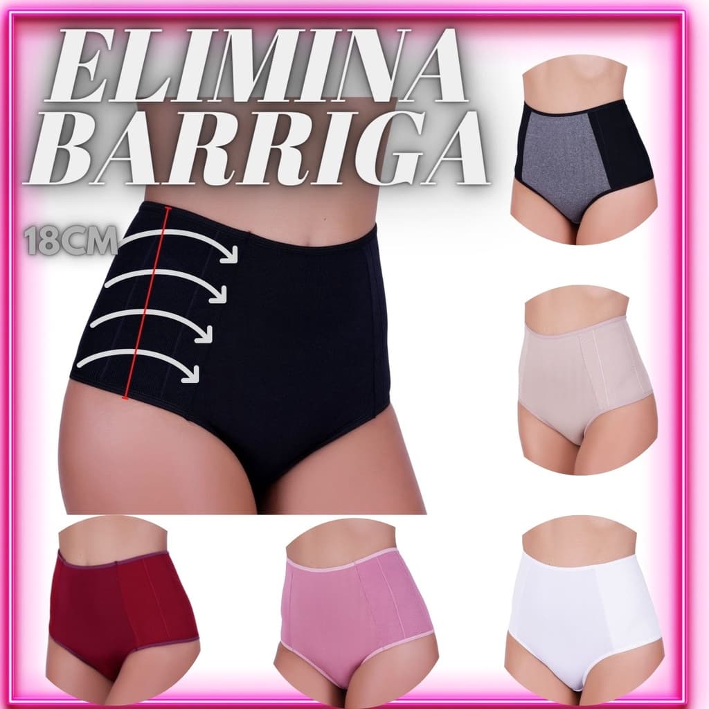 Kit 5 Calcinha Especial Pos Parto Segura Barriga Efeito Cinta Conforto Cintura Alta Anti Culote