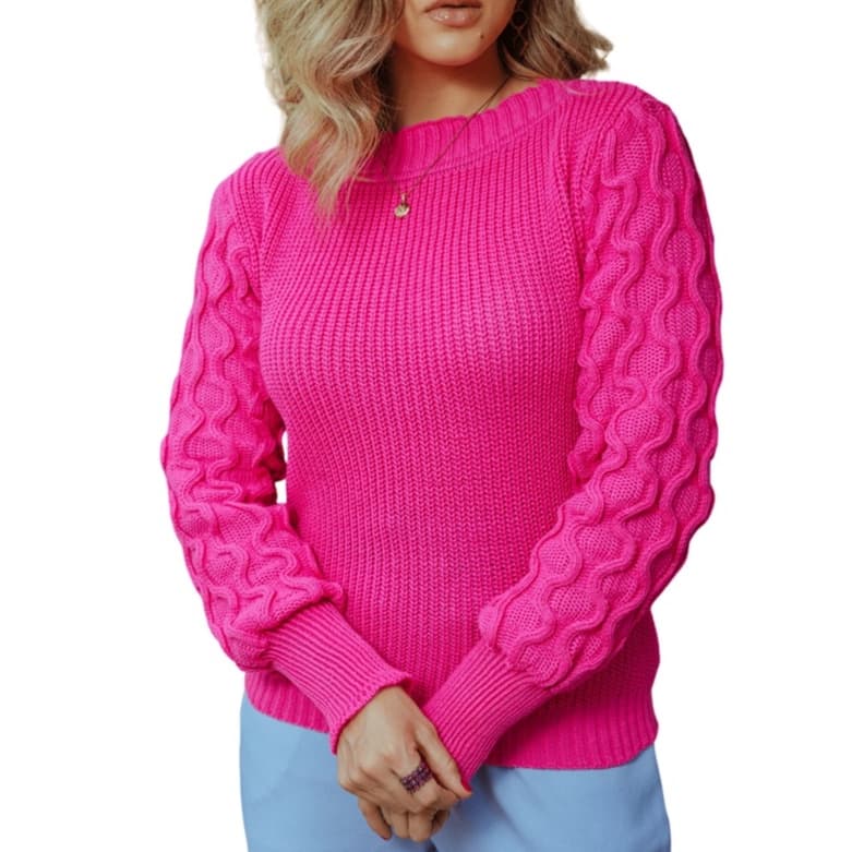 Blusa Feminina Tricot Manga Longa Trico Colmeia Onda Tricô Moda Inverno Blogueira