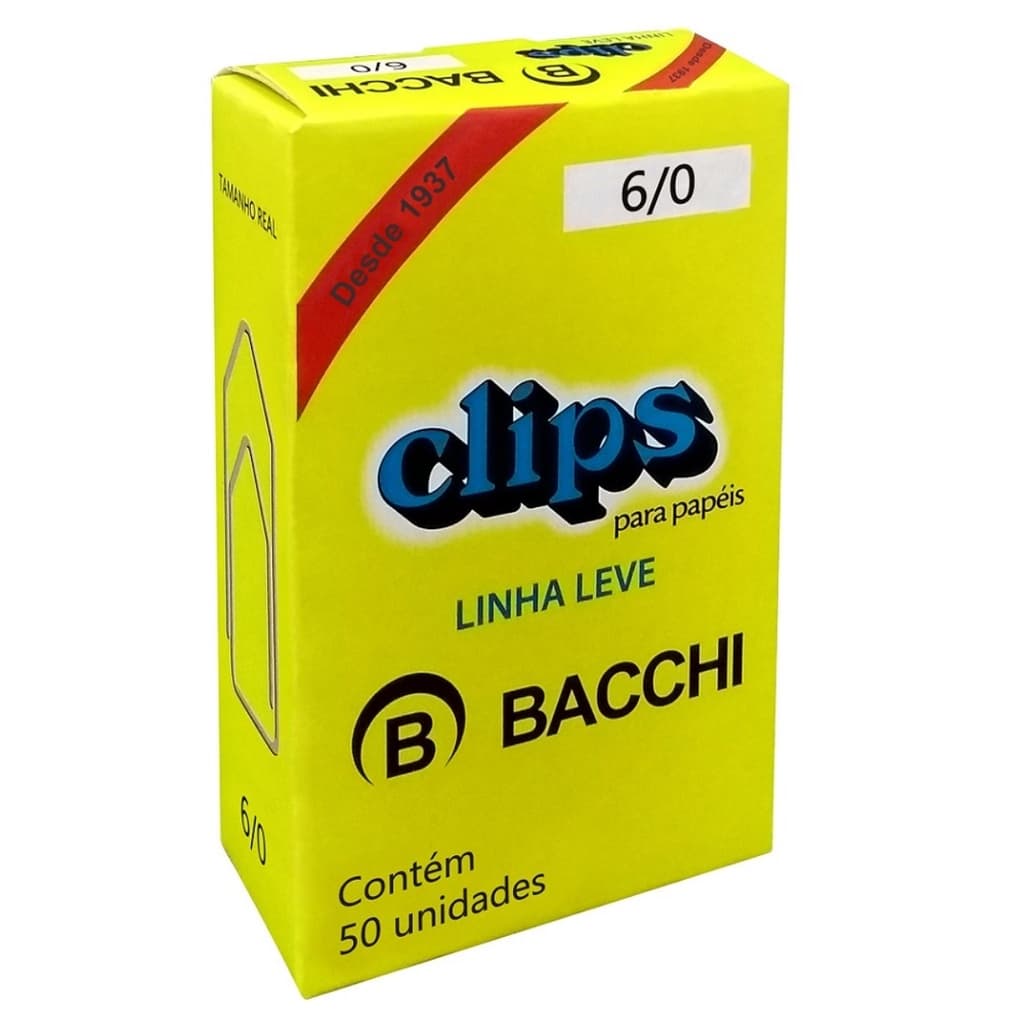 Clips para papel Bacchi 6/0 com 50 unidades linha leve