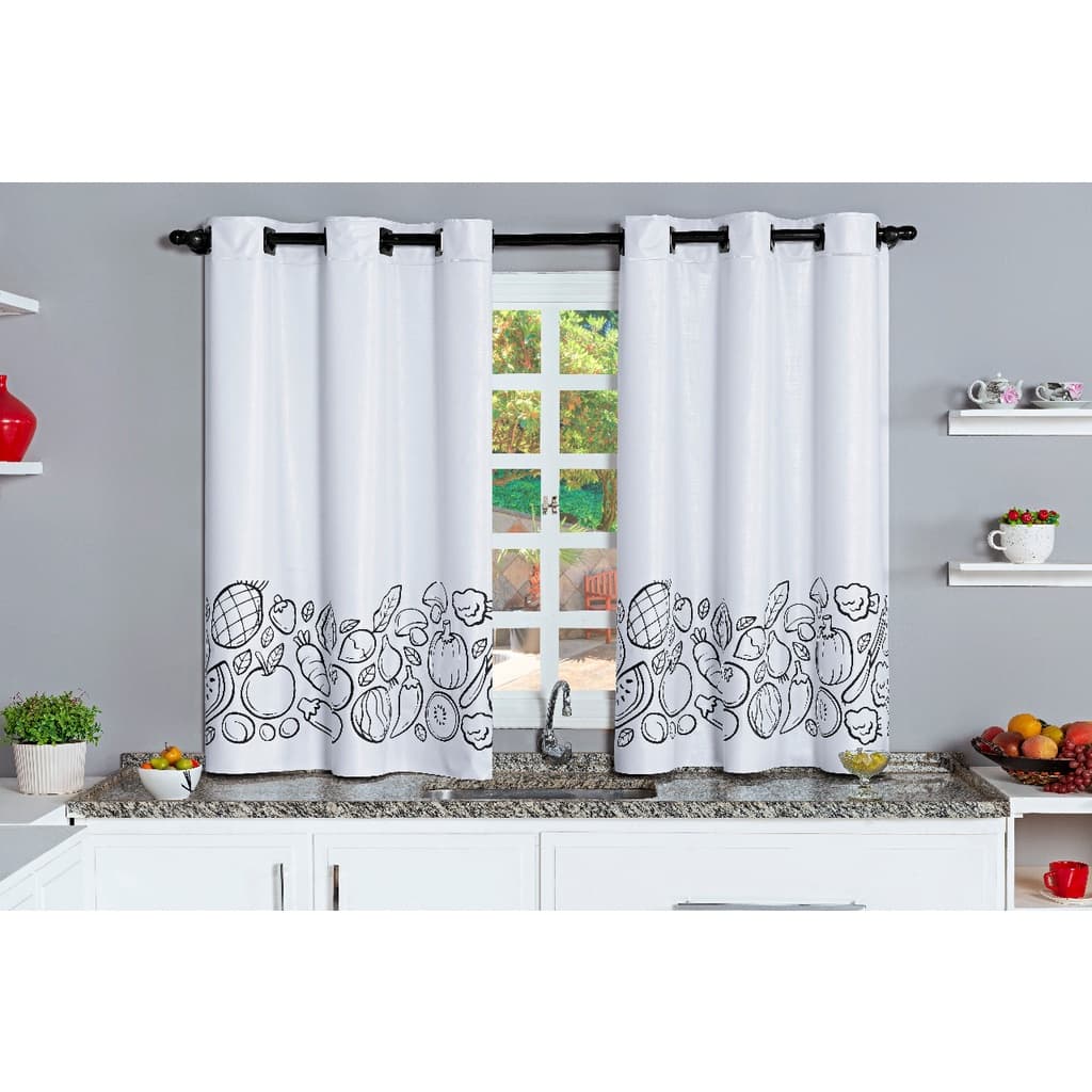 Cortina Blackout de PVC de Cozinha Estampada 2,20m x 1,30m Branco