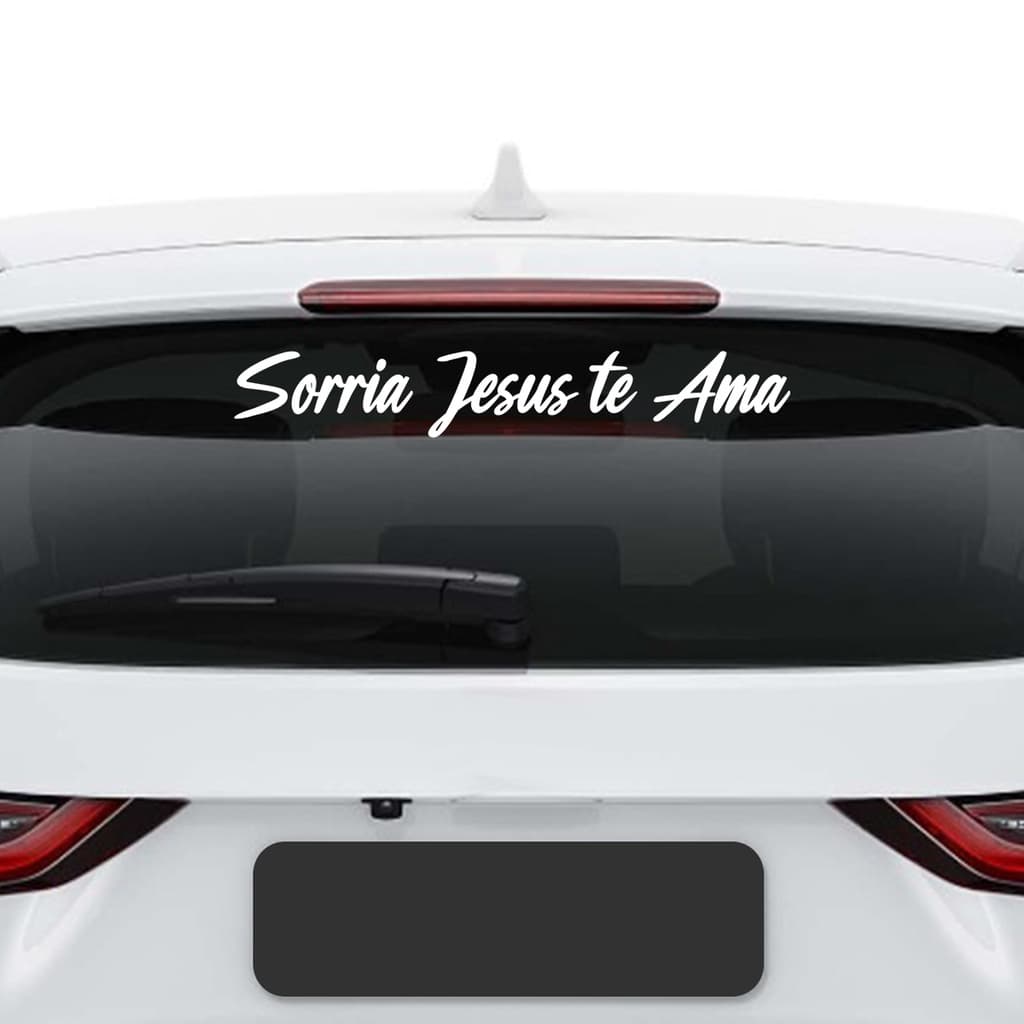Adesivo Frase Sorria Jesus Te Ama Automotivo Carro Deus 58cm