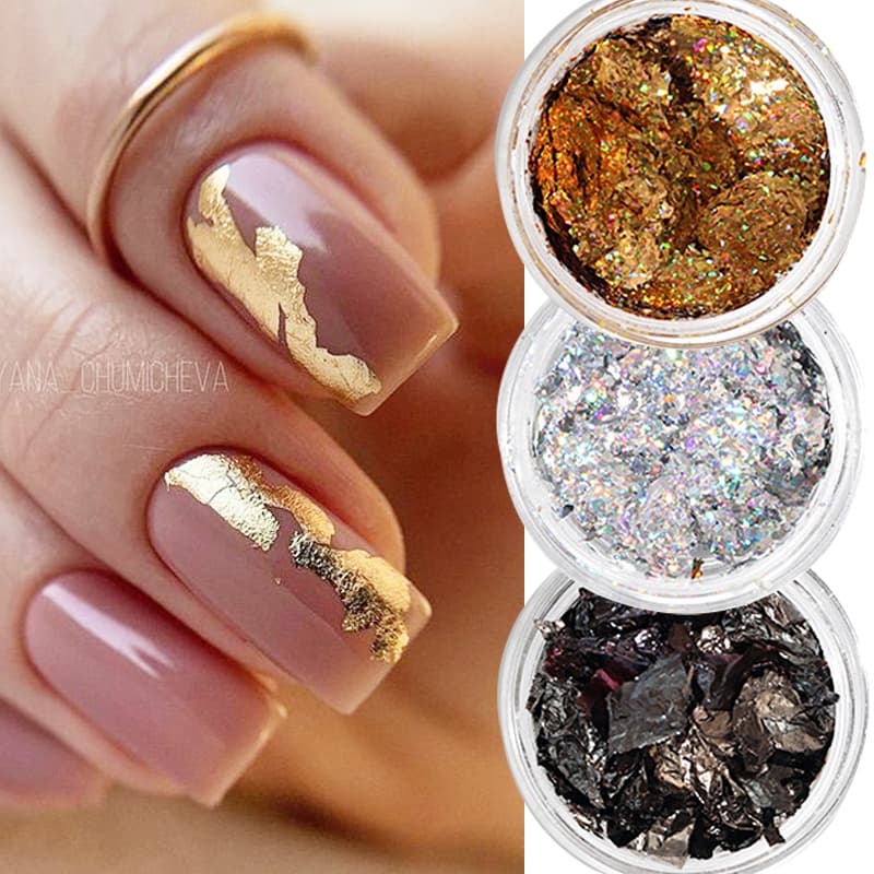 Lantejoulas De Folha De Alumínio Para Unhas Ouro Prata Irregular Glitter Flocos Espelho Cromado Pó Manicure Decorações De Inverno