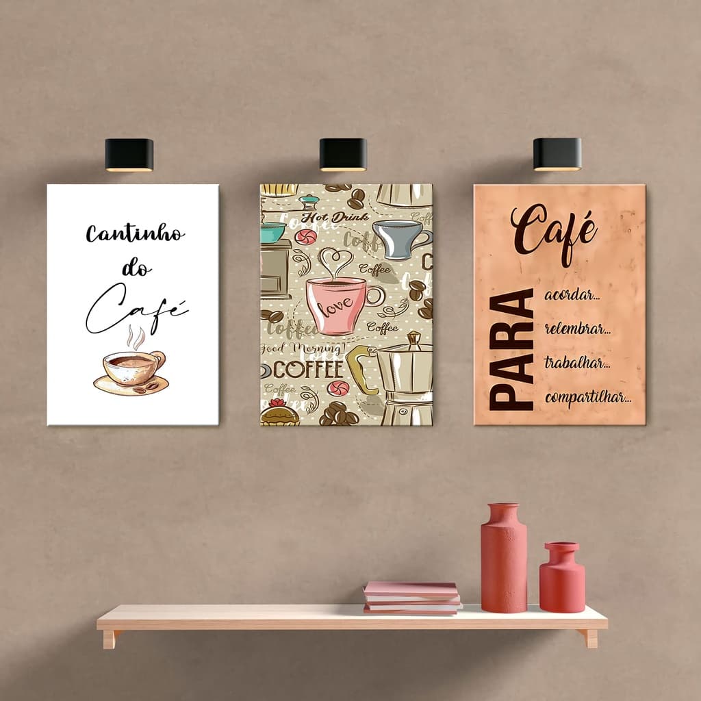 Kit 3 quadrinhos decorativo Cantinho do café cozinha decoração