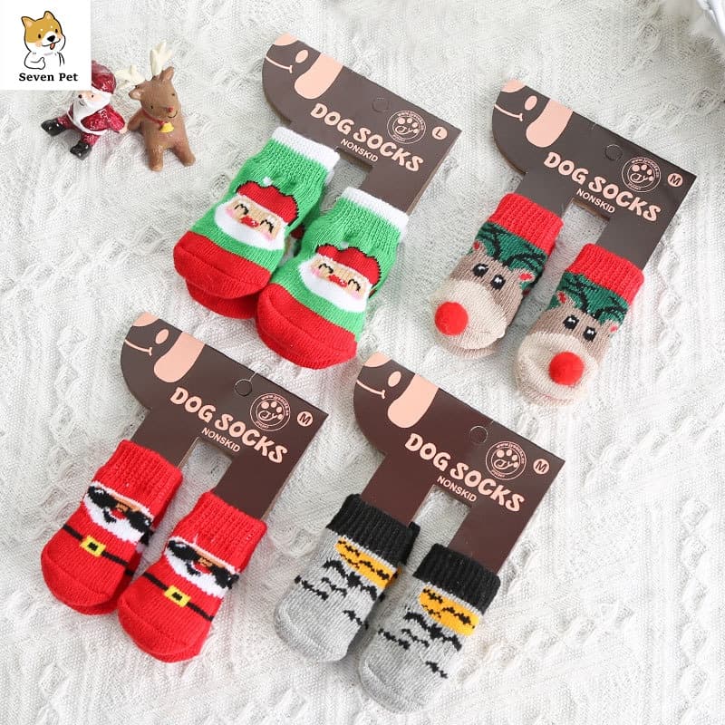 4 Pcs Meias De Natal Para Cães Antiderrapantes Fofas Pés De Gato Cobre Sapatos De Animal De Estimação Acessórios