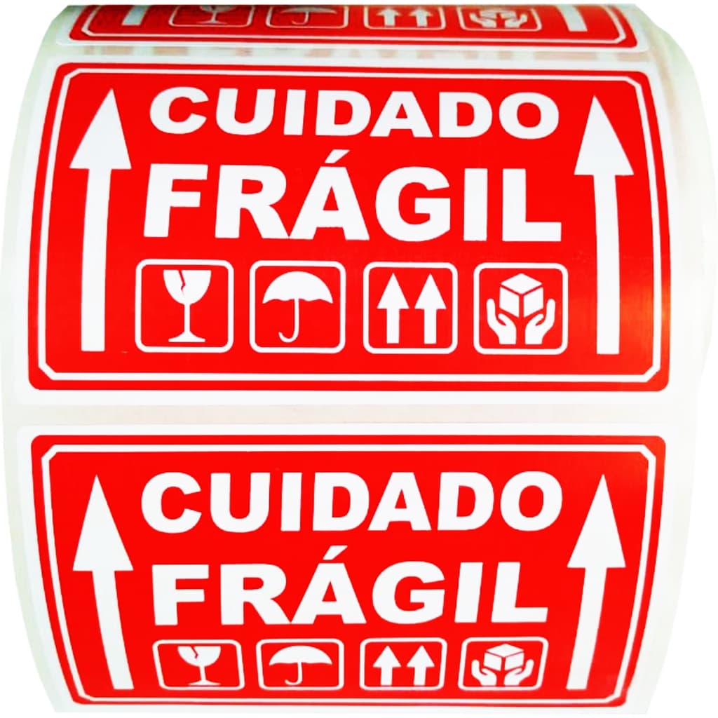 Etiqueta Selo Cuidado Frágil, 500 Etiquetas 10x6 cm - Etiqueta p/ Transporte de Mercadorias.
