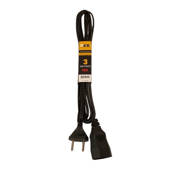 Extensão Elétrica 3 Metros Bipolar 1 Tomada 2P Preto - 10A