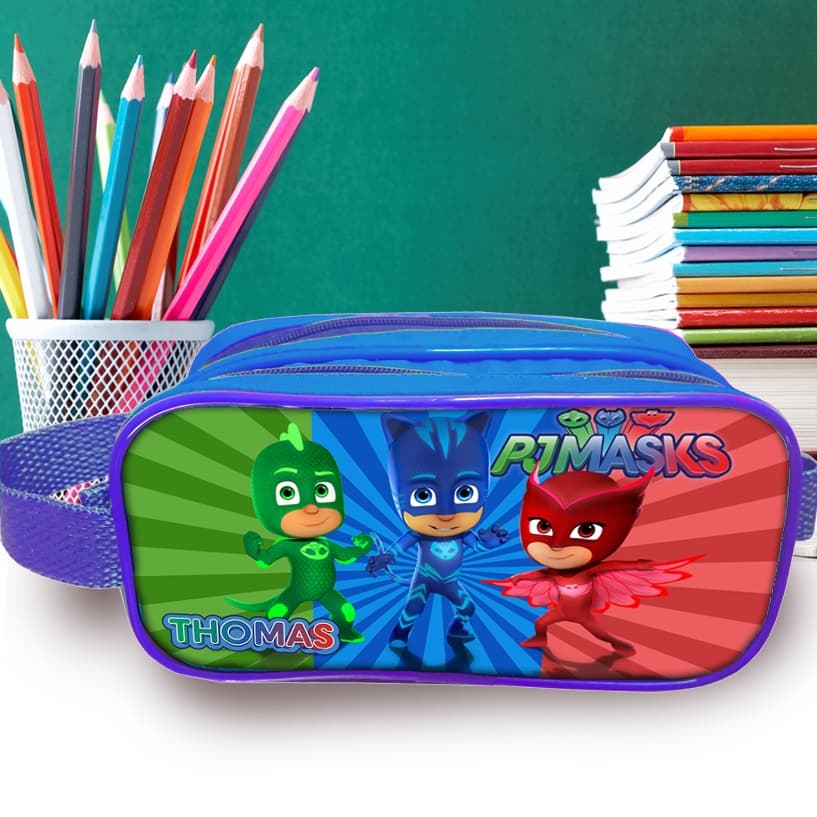 Estojo Duplo Personalizado Com Nome, PJM Menino, Corano Cipatex