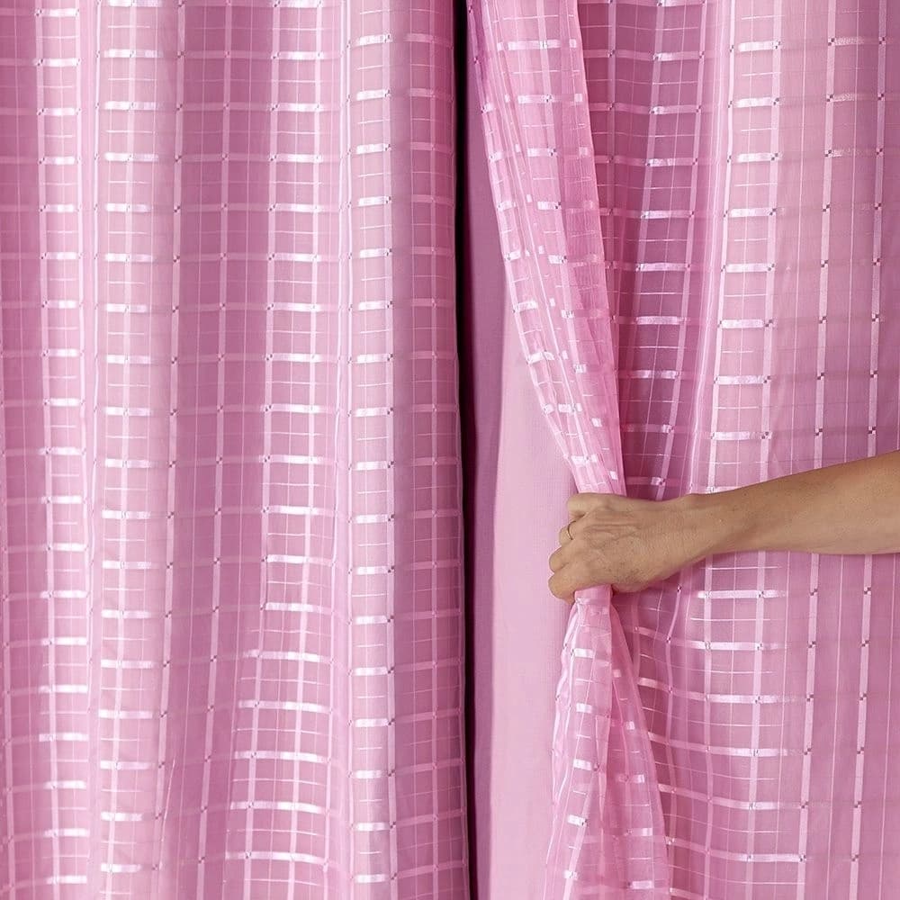 Cortina Voil Xadrez Com Forro Microfibra 4,00 x 2,80 Rosa
