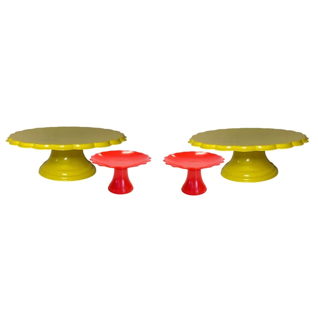 Kit 4 Pçs Decoração Festa Mesa: 2 Boleiras + 2 Mini Cake Flor P/ Doces - ESCOLHA A COR PEGUE E MONTE