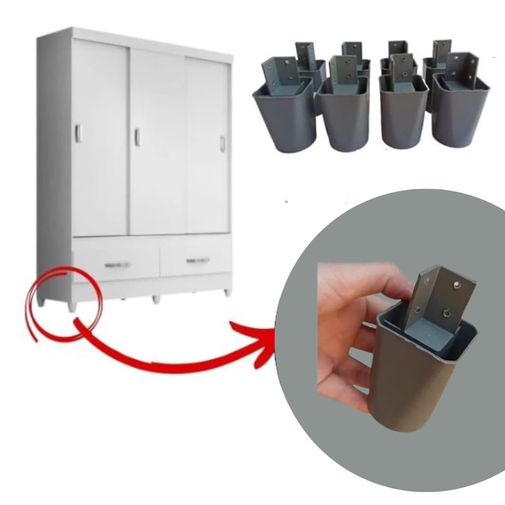 Kit Pés Para Moveis Pé De Armário, Pés Para Rack 5cm - CINZA