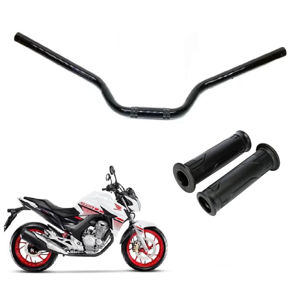 Kit Guidão Preto Fosco Manopla Moto Honda Cbx Twister 250 2014 Em Diante