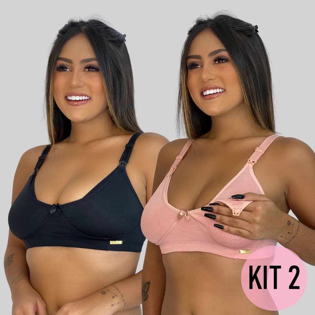 Kit 2 Sutia Amamentar Básico Liso Maternidade Pós Parto Moda Gestante