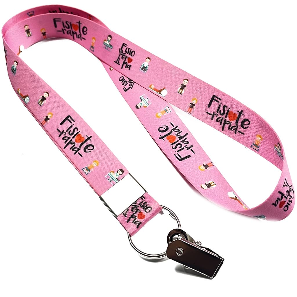 Cordão personalizado Fisioterapia Rosa para crachá ou chaveiro com Jacaré com Argola
