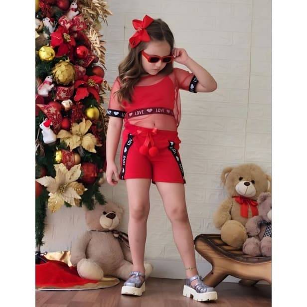 Conjunto Infantil Feminino Love Ano Novo Conjunto de Criança Temporada