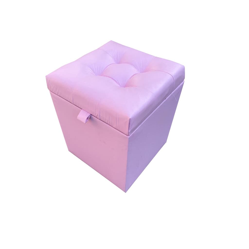 Puff Baú Estofado Decorativo Quadrado 100% MDF - Rosa Claro CORINO