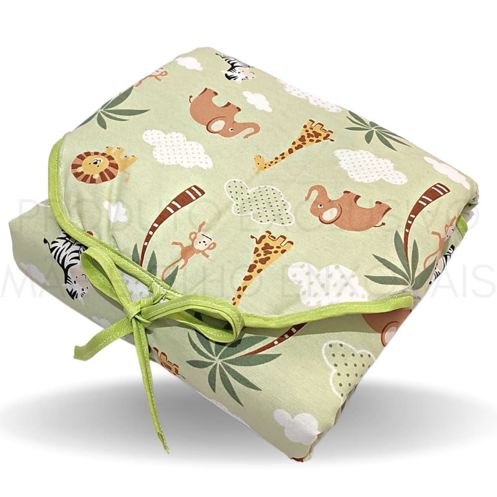 Trocador de Fralda Portátil Bebê Bebe Safari Verde Estampado Impermeável Dobrável Acolchoado