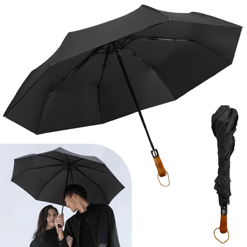 Guarda Chuva Automático Cabo De Madeira Grande Reforçado Linha Premium